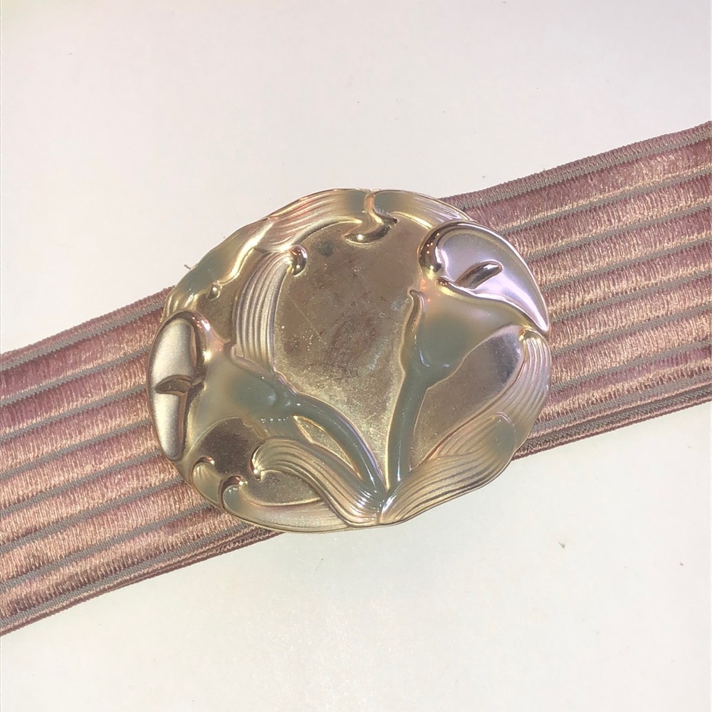 Vintage Gold Tone Enamel Floral Belt Buckle Stretchy Belt - Picture 2 of 8